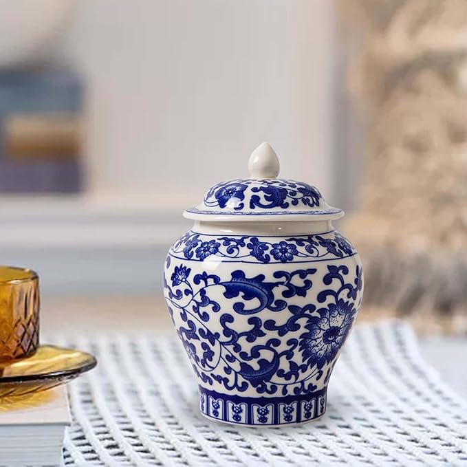 Ceramic Ginger Jar, Porcelain Jars Chinoiserie Vintage Style with Lid Chinese Vase Asian Ginger Jar for Wedding Table Decoration Party Home, Style A