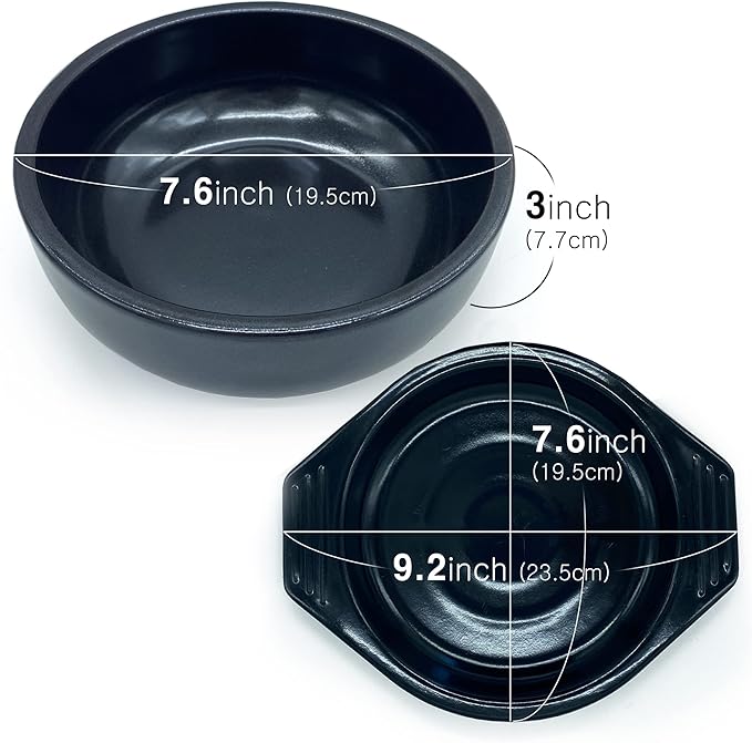 Korean Cooking Ceramic Bowls(7.6'') Dolsot with Trivet Sizzling Hot Pot for Bibimbap,Double Glazed Soup Dish Heat Resistant Stew Stone Basins