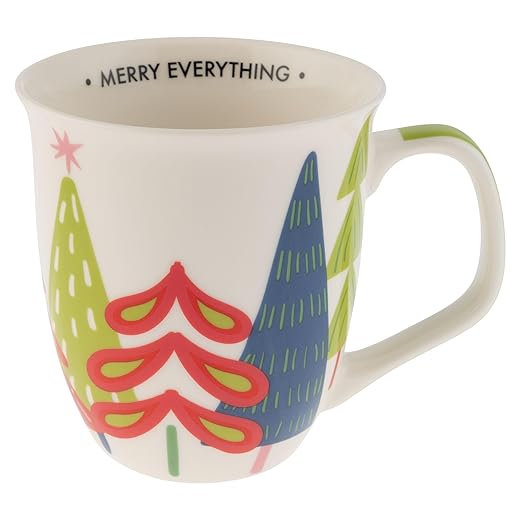 Karma, 16 oz Boho Holiday Mug - Cute Christmas Coffee and Tea Mug - Colorful Ceramic Coffee Mugs for Women and Men, Tree