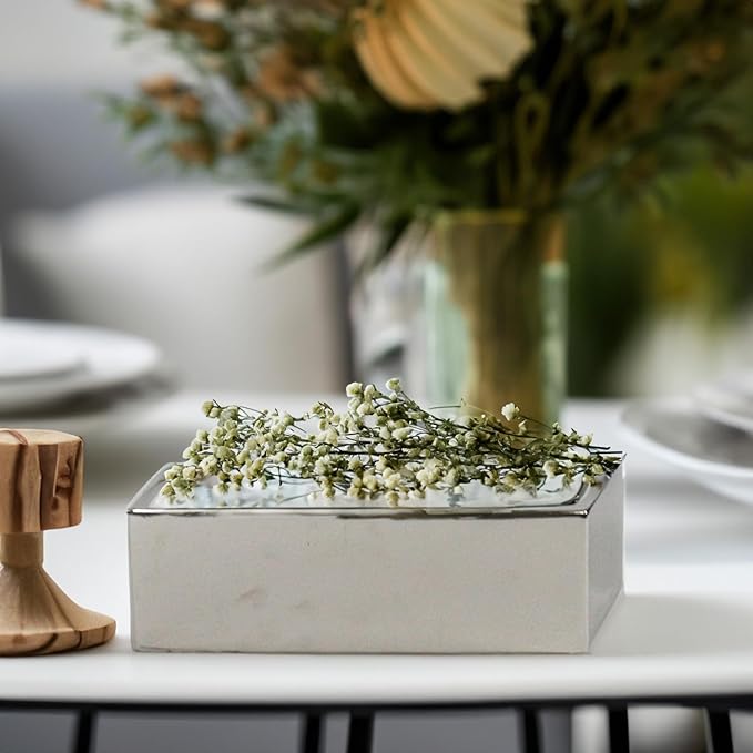 WGVI Long Rectangle Ceramic Planter Vase in Silver 12" x 4" x 4"H, Block Rectangular Terrarium Box Pot, Flower Arrangement, Table top Centerpiece, Home Decor Organization Storage Container, 1 Pc.