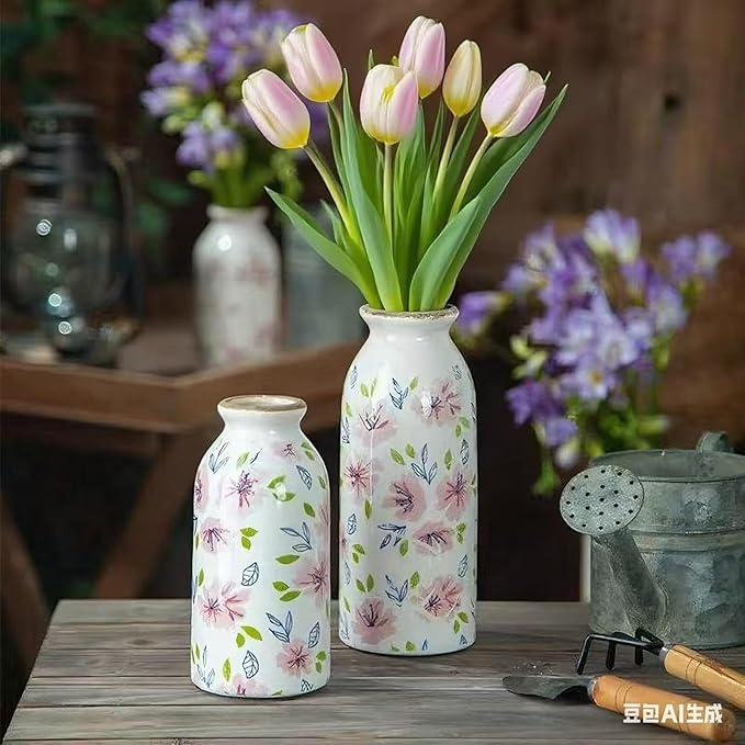Vintage Ceramic Small Vase Rustic Farmhouse Vase Boho Vases Home Decoration for Your Kitchen Bedroom Office Bathroom & Shelf Centerpiece Table Decorative,Chinoiserie Vases 7.8 Inch