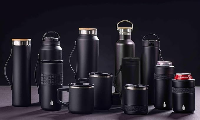 Elemental Personalized Artisan Insulated Tumbler, Triple Wall Coffee Travel Tumbler, Reusable Stainless Steel Coffee Tumbler with Ceramic Lid, Thermal Coffee Cup for Hot & Cold 16oz - Matte Black