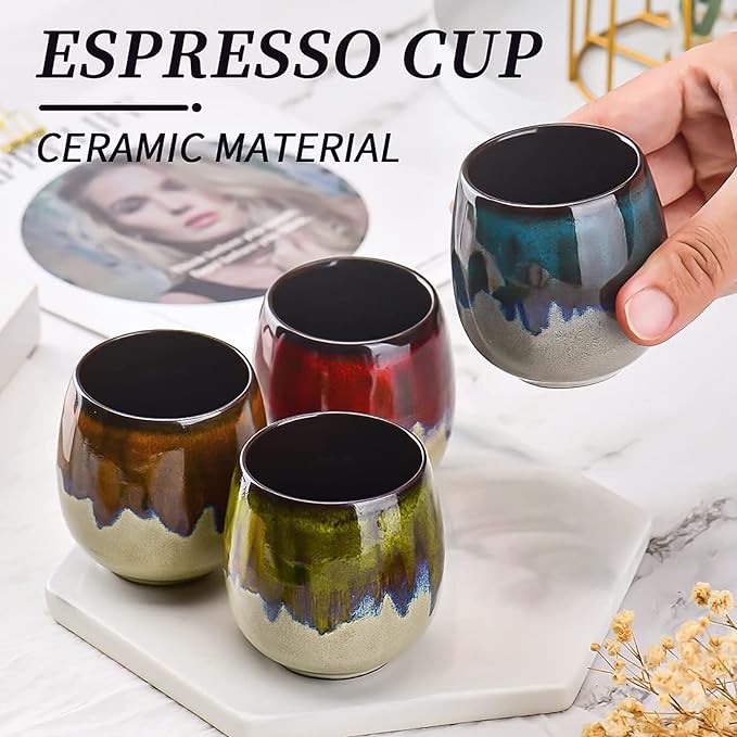 3 oz Ceramic Mini Espresso Cups Set of 4, Espresso Mugs, Porcelain Coffee Mugs Demitasse Cups, Modern Style Handless, Microwave Dishwasher Safe (Morandi Color)