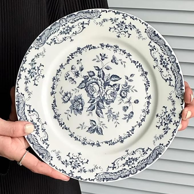 Ceramic Plates,Ceramic Dinner Plates,7.9 Inch Rose Flower Decorative Plates,Salad Dessert Plates,Microwave Oven Dishwasher Safe,Dinner Plates for Salad Pasta Dessert Steak Appetizers