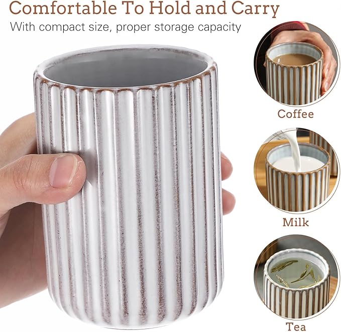 LIFKOME Vintage Ceramic Cup Japanese Style Tea Cup 300ml Striped Drinking Cup No Handles Tumbler Mug for Beverage Juice Milk Coffee