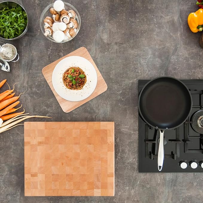 Milisten Wooden Hot Pot Base Trivet 20x20cm 14cm Indented Groove Heat-Resistant Casserole Holder Kitchen Accessory for Korean Stone Pot Cooking