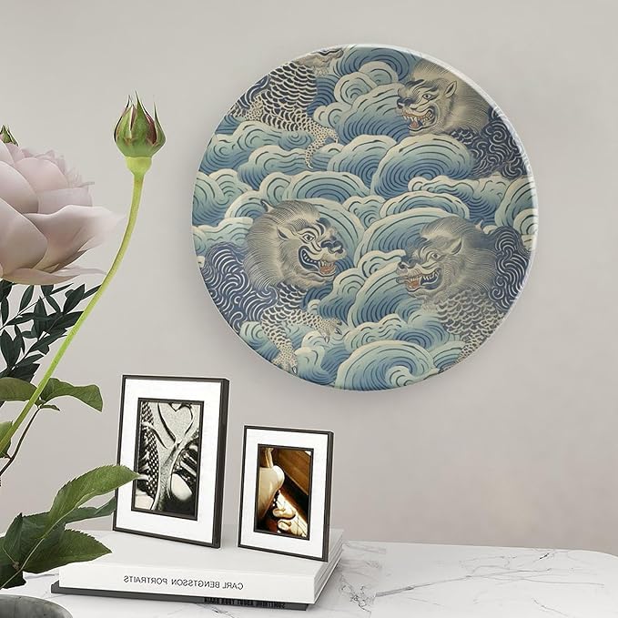 Blue Tibet Tiger Plates Ceramic of 6", 7", 9", 10", Customize Dinner Plates, Home Household Decorations Housewarming Gifts, 1 Plate with 1 Display Stand
