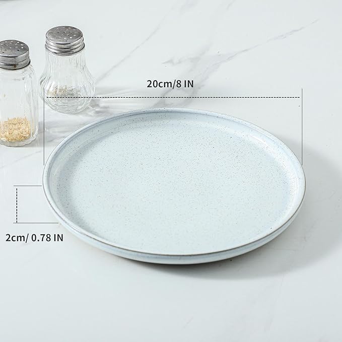 Hasense Ceramic Dessert Plates Set – 8 Inch Premium Proclaim Dishes, 4 Piece Greyish White Plates Set Ideal for Serving Dessert, Snack or Vegetable, Dishwasher Safe and Microwave Safe for Daily Dining