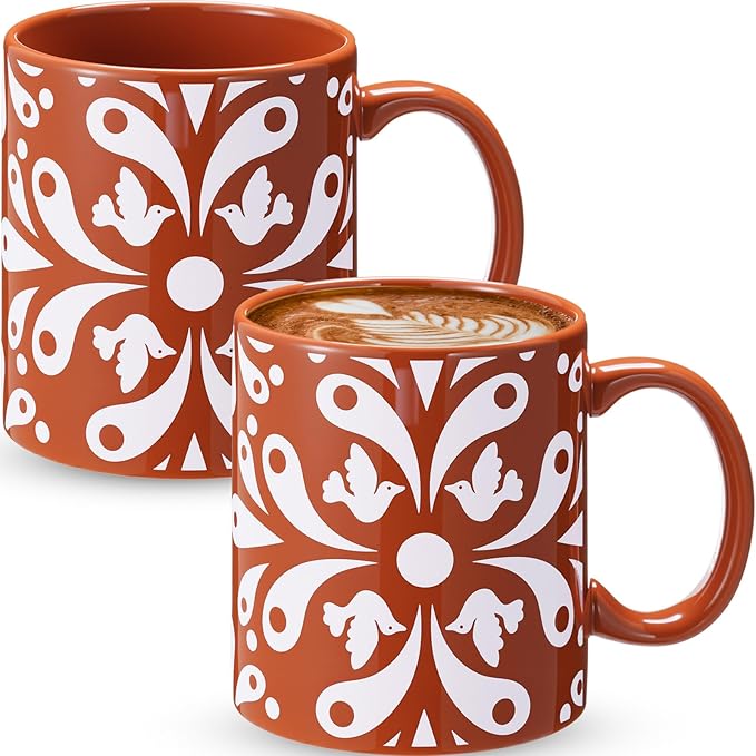 Sliner 11 oz Mexican Talavera Ceramic Coffee Mugs Set of 2 Fiesta Gifts Cinco De Mayo Tea Cups Festive Holiday Birthday Gifts for Men Women