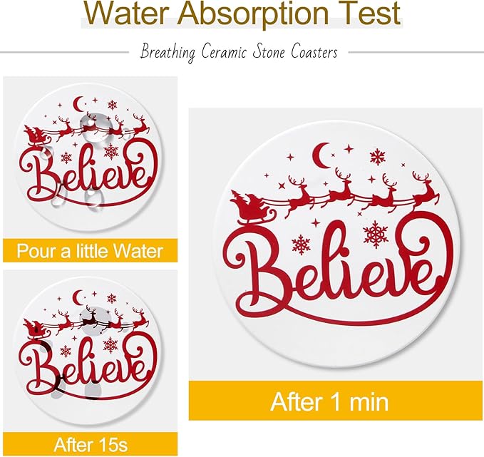 6 Pcs Ceramic Christmas Coasters Absorbent Drink Coasters with Holder Cute Xmas Coaster Set Decorative Coffee Table Decor Coaster Funny Christmas Decoration Housewarming Gift Festive Cup Coasters