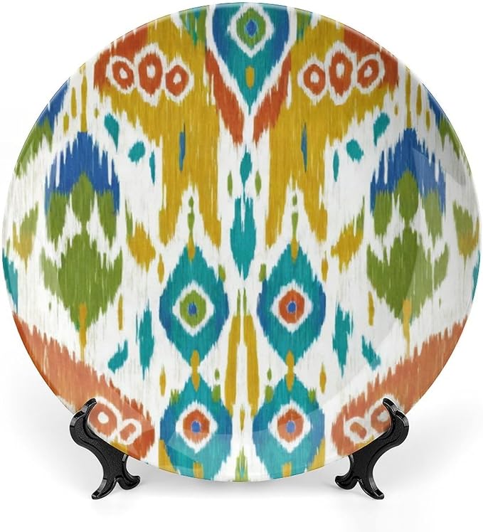 Red Green Blue Yellow Ikat Decorative Plate for Display Indian Exotic Wedding Office Supplies Farmhouse Table Holiday Party Decorations Customize Gifts for Men Women Wedding, 6", 7", 9", 10"