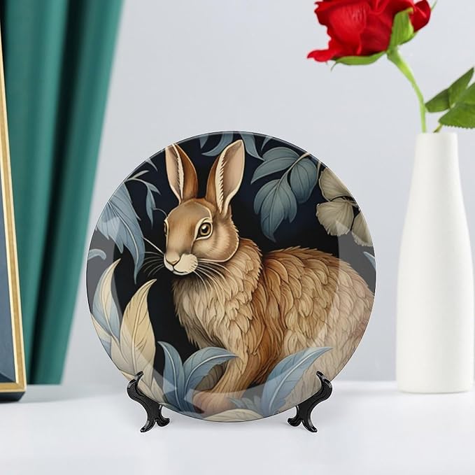 Forest Rabbit Floral Art Nouveau Decorative Plate for Display William Morris Garden Festival Household Supplies Table Wall Holiday Party Decorations Customize Gifts for Men Women Anniversary