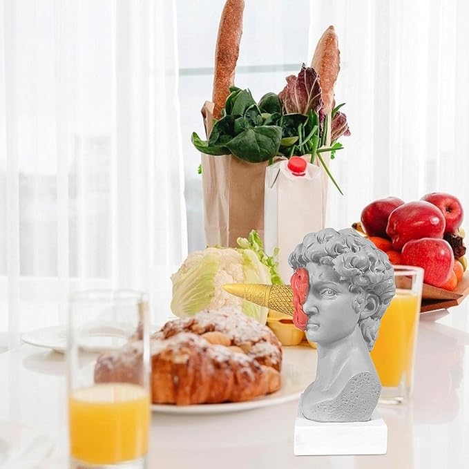 6.3 Inch Ice Cream David Head Resin Sculpture Statue for Living Room, Office, Bookshelf, Coffee Table Decorative Statues (red)