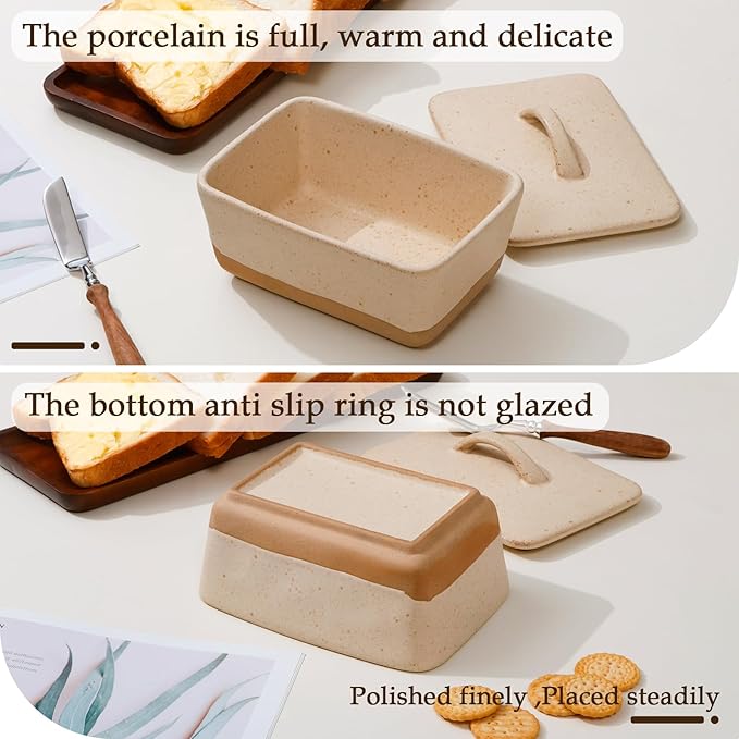NUTRIUPS Ceramic Butter Dish with Lid for Countertop, Vintage European Butter Holder with Lid, Covered Butter Dish,Holds 1 Stick (Cheese Color, Uniform size)