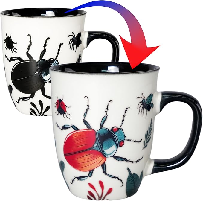 16 oz Beetle Mug - Color Changing Ceramic Coffee Cup for Insect Lovers - Novelty Bug Themed Gift for Men and Women