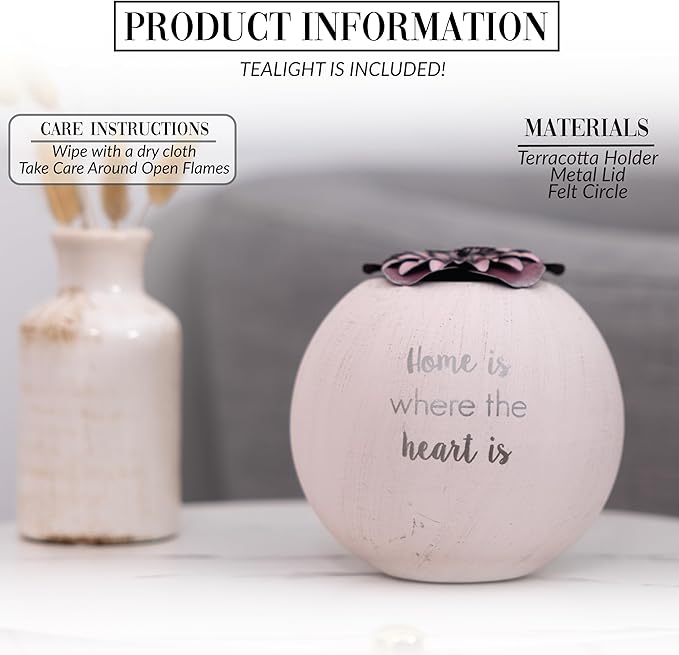 Pavilion Gift Company - 5” Home Terracotta Candle Holder, Tealight Candle Holder Home Decor, House Warming Presents for New Home, New Apartment Gifts for Women, 1 Count, White/Pink