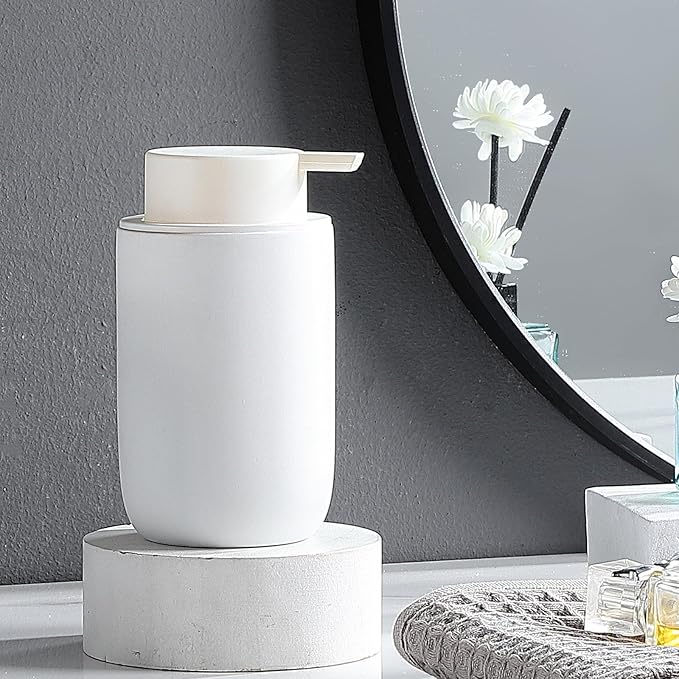 Foaming Soap Dispenser - White Ceramic Foam Dish Hand Soap Dispenser with Black Pump for Bathroom, Bathroom Dispenser Set for Modern Home Farmhouse Decor