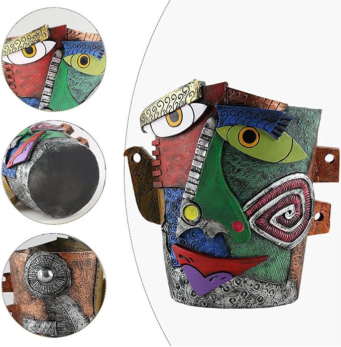 Picasso Flower Pot Colorful Face Art Abstract Resin Flower Pot Unique Face Flower Pot Head Planter for Indoor Outdoor Plants Patio Home Art Decoration (Frown)