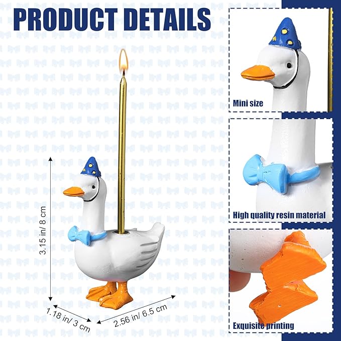 Mumufy Silly Goose Cake Candle Holders with Birthday Candle One Birthday Party Supplies Mini Cute Cake Topper Stand Candlestick for Kids Baby Shower Party Celebration, 3.15 Inch(Goose,Blue)