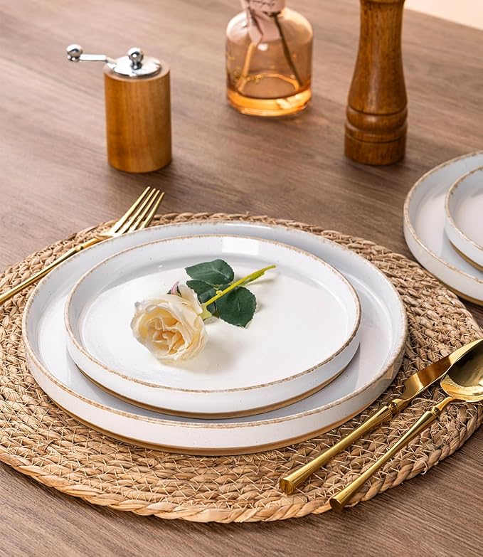 AmorArc Ceramic Dinnerware Sets for 8, 24 Pieces Handpainted Plates and Bowls Set with Rustic Terracotta Underside, Scratch Resistant Stoneware Dishes Set, Dishwasher & Microwave Safe