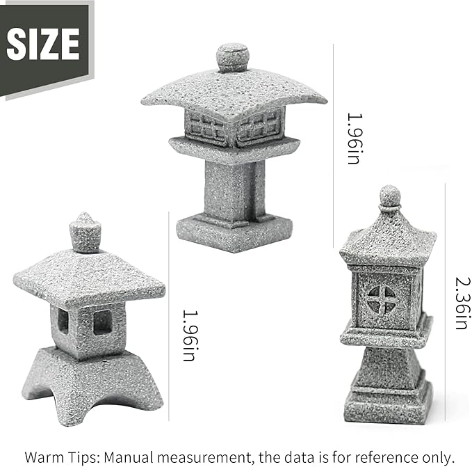 3pcs Miniature Pagoda Statues Japanese Style Pagoda Lantern Asian Decor Square Chinese Pagoda Statue for Zen Garden Indoor Outdoor Decor Micro Rockery Landscape Kit