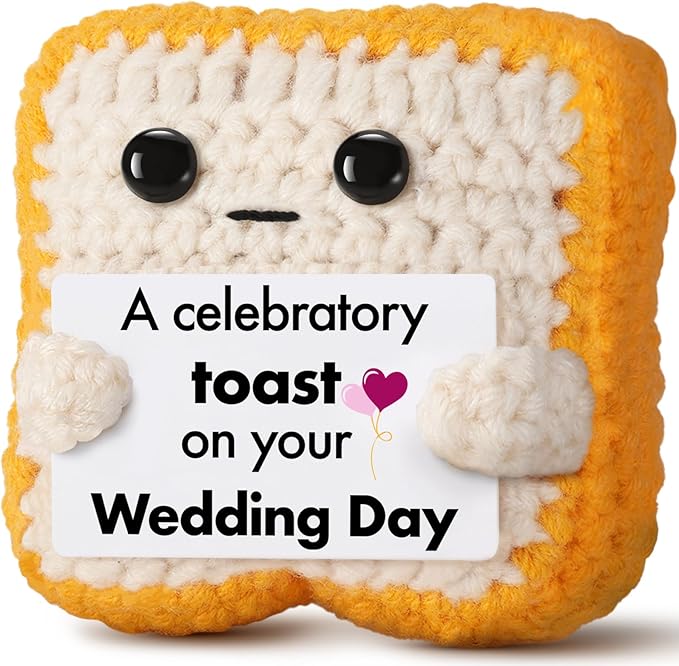Wedding Gift for Couple, Bride and Groom - Funny Crochet Toast Keepsake - Unique Bridal Shower, Engagement Gift for Mr & Mrs - Cute Home Decor & Card Alternative