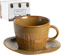 Ceramic Latte Cup with Saucer, 7 oz, Coffee Mug, Espresso Cups for Cappuccino, Milk Tea and Mocha, Dishwasher and Microwave Safe (brown)