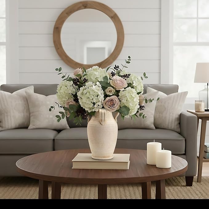 Emotionally Grounded Vase, Vaseking Large Ceramic Rustic Vase with 4 Handles, 10.83 inch Minimalist Decorative Farmhouse Tall Vases for Home Decor, Living Room, Enterway, Table Decoration, White