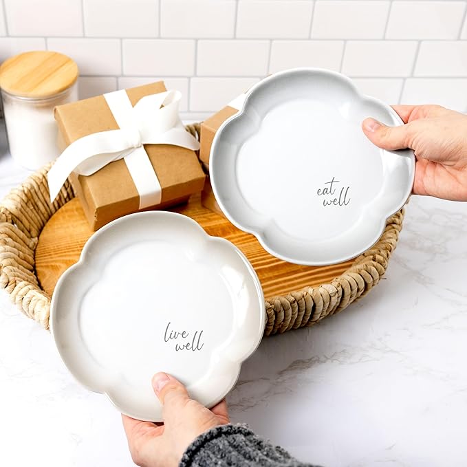 Pavilion Gift Company - Live & Eat - 6.5" Set Of Two Ceramic Appetizer Plates Neutral Ombre Kitchen Serveware Housewarming Gift Hostest Host Present