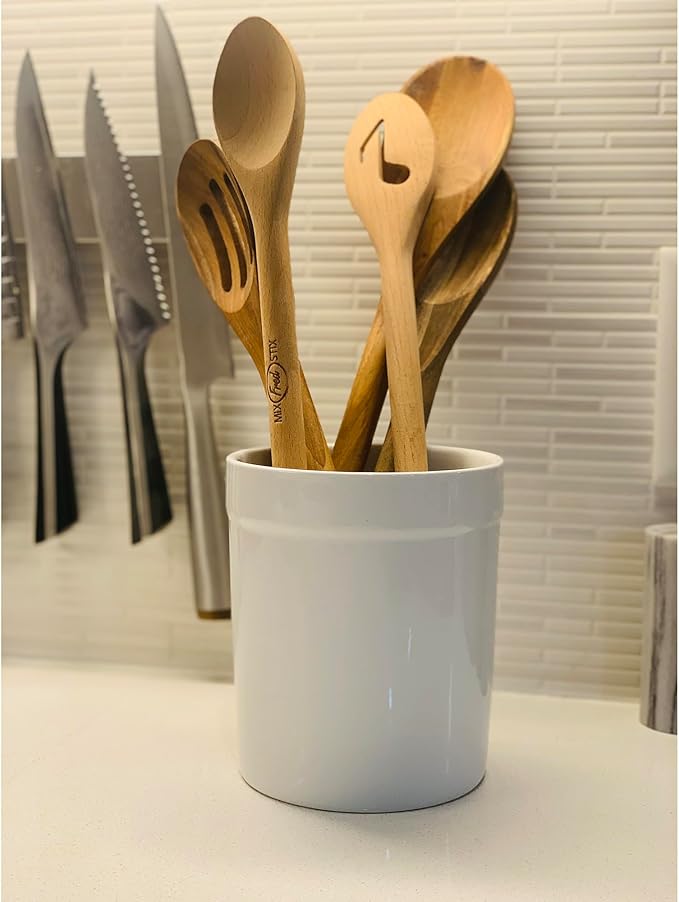 Fox Run Utensil Holder, White Stoneware 4.75 x 4.75 x 5.5 inches