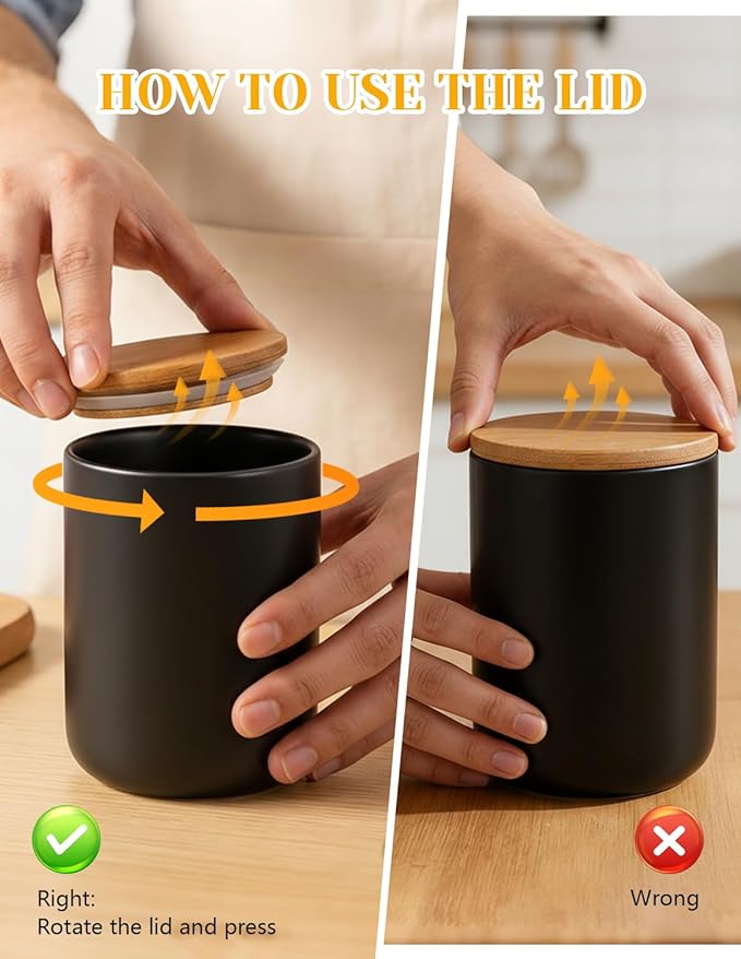 YYW Ceramic Food Storage Containers with Lids, Kitchen Canisters for Countertop, Black Food Containers Jar for Flour, Coffee Bean, Sugar, Tea, Spices and More, Home Decor (800ml/27.05oz)