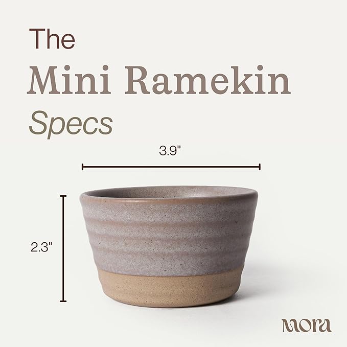 Mora Mini Ramekins Set of 4, 8oz Ceramic Pottery Baking Dishes - Microwave, Oven and Dishwasher Safe - Mushroom