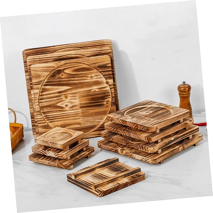 Unomor 4pcs Heat Resistance Wooden Stone Pot Mat Thickened Insulation Pad for Kitchen -scalding Cushion for Stone Bowls Trivet for Home Use