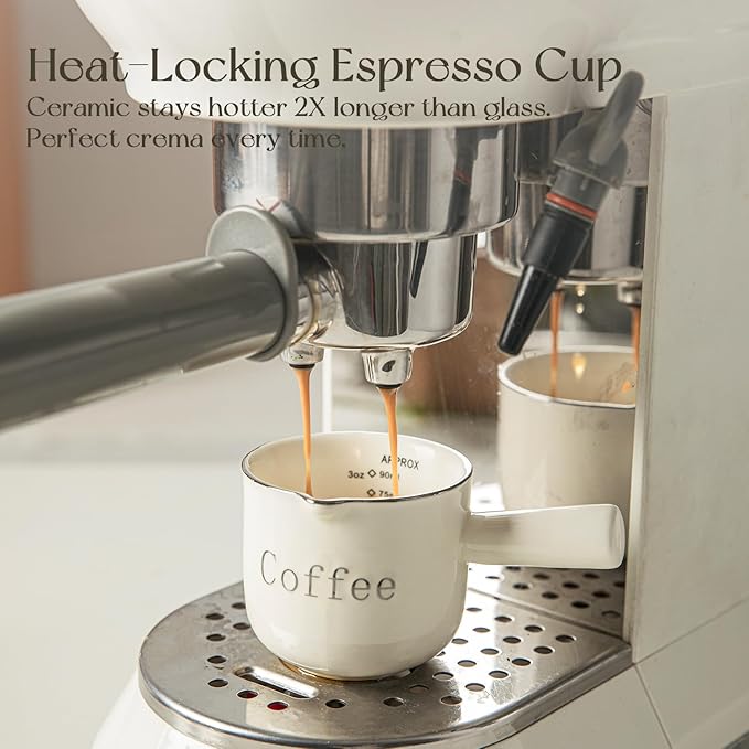 Green Ceramic Espresso Cups Set of 2, 3oz Porcelain Demitasse Mugs with Handle, Modern Style Coffee Cups, Dishwasher Safe, Compatible with Espresso Machine