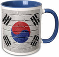 3dRose National flag of South Korea painted onto a brick wall Korean 11oz Two-Tone Blue Mug