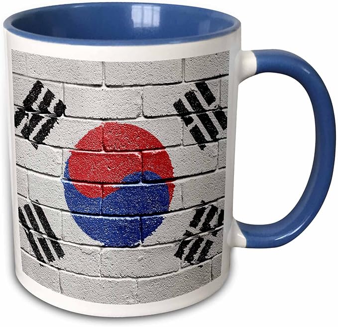3dRose National flag of South Korea painted onto a brick wall Korean 11oz Two-Tone Blue Mug
