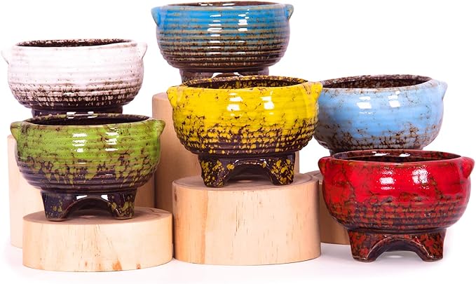 ARTKETTY Succulent Pots - 4 Inch Small Succulent Plant Pots with Drainage Tray Set of 6, Ceramic Pots for Indoor Plants Colorful Cactus Flower Pot for Garden Home Decor