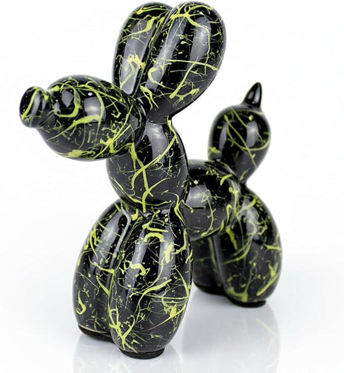 Creative Black Balloon Dog Statues Small Ceramic Animal Sculpture Modern Home Decor Living Room Desktop Decorations Bedroom Office Cabinet Ornament (Black-C)