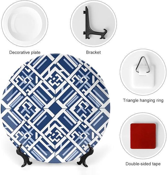 Navy Blue Geometric China Plates for Display Club Table Supplies Wall Display Holiday Party Decorations Custom Gifts for Men Women Halloween, 6", 7", 9", 10"