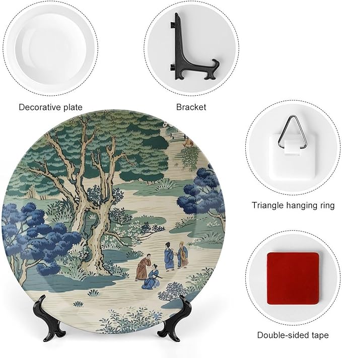 Asian Scenic Dynasty Blue And Green Decorative Plate for Display Farmhouse Housewarming Gifts Supplies Wedding Wall Holiday Party Decorations Custom Gifts for Men Women Christmas, 6", 7", 9", 10"