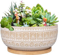 G EPGardening 8 Inch Ceramic Succulent Planter Pots for Indoor Plants Round Shallow Bonsai Planter Pot with Drainage and Bamboo Saucer White