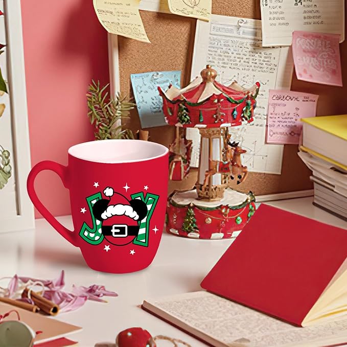 Christmas Santa Ceramic Coffee Mug, 13 oz Novelty Xmas Joy Tea Cup with Handle, Funny Winter Holiday Gifts for Friends Women Men, Red Drink Mugs Microwave and Dishwasher Safe