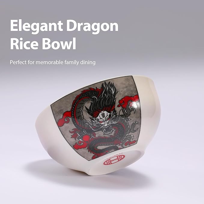 Hagary Dragon Rice Bowl Ceramic Bowl Japanese Korean Soup Bowl Pasta Salad Dessert Small Serving Bowl Housewarming Wedding Gifts Designed in Korea (No chopsticks) (Black, 10 oz – 1pc)