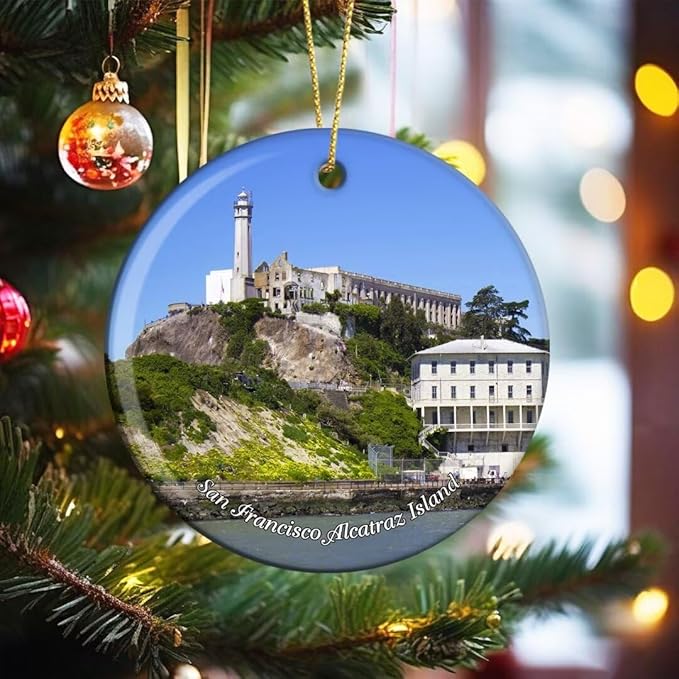 California San Francisco Island USA America Christmas Ornaments Ceramic Round Hanging Pendant Xmas Decor City Travel Souvenirs 3" Porcelain Double Sided