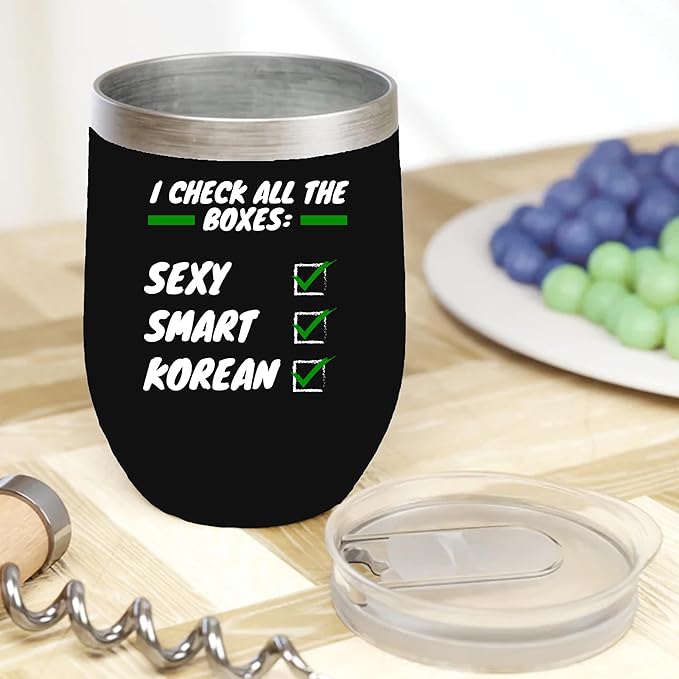 Sexy Smart Korean White Ceramic Asian Coffee & Tea Gift Mug or Korea Cup - 12oz Wine Tumbler Black