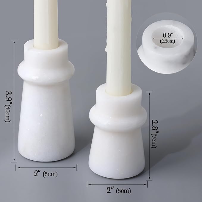 Vixdonos Marble Candle Holder Set of 2 Taper Candle Candlestick Mantle Candle Stand for Home Decor,Wedding,Party and Table Centerpieces(White)