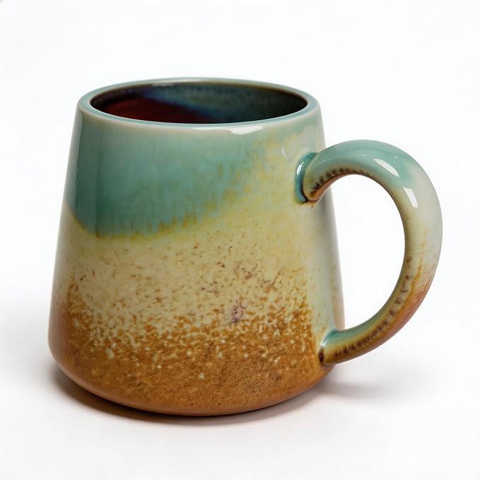 Handcrafted Ceramic Coffee Mug, 16 oz Unique Reactive Glaze Stoneware Mug, One-of-a-Kind Artisan Pottery Tea Cup, Tapered Anti-Slosh Design for Heat Retention, Gift Ready Packaging for Home Office