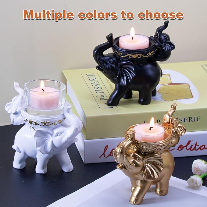 Elephant Candle Holder Cute Elephant Decor for Home, Living Room, Candlestick Gift for Girl Women Elephant Lover Choice (Elephant White)