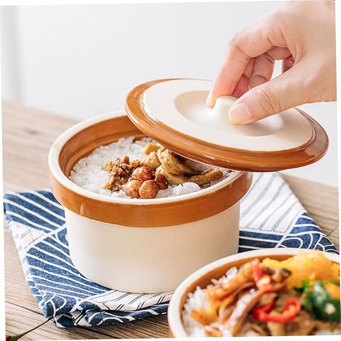 GLEAVI 2pcs Ceramic Stewing Bowl with Lid Heat Resistant Soup Bowl for Home Use for Steaming Rice Pudding and More Tableware for Families and Restaurants
