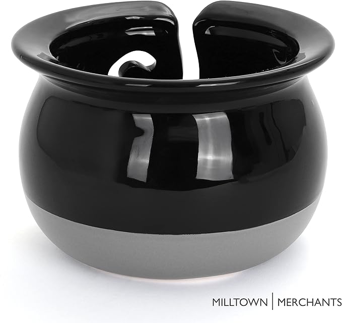 Milltown Merchants Black Ceramic Yarn Bowl - Knitting Accessories - Artisan Ball Holder for Knitting, Crochet, and Storage